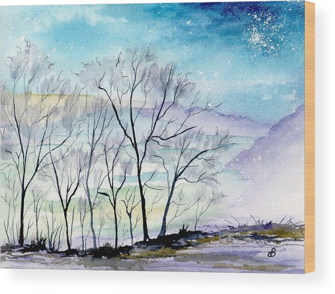 Landscape Wood Print featuring the painting Skyburst by Brenda Owen