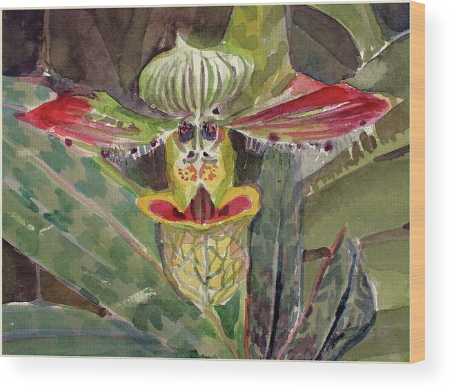 Orchid Wood Print featuring the painting Slipper Foot Aladdin by Mindy Newman