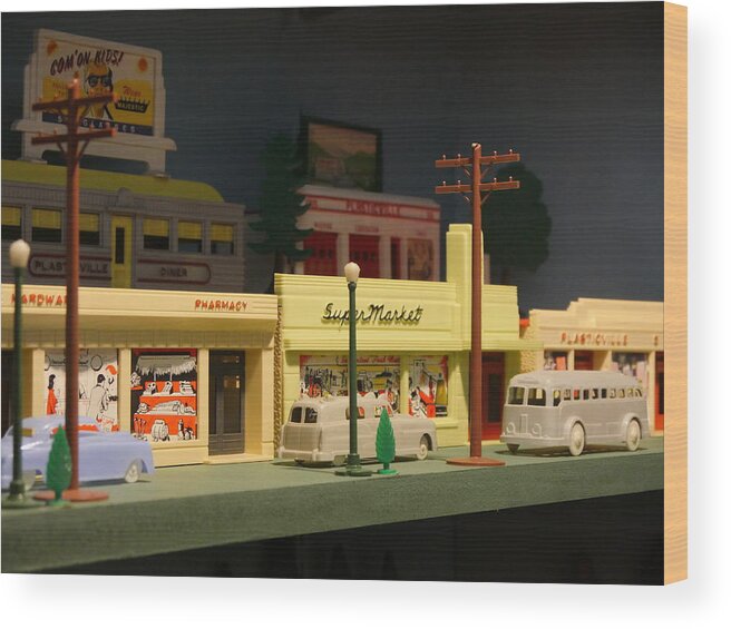 Richard Reeve Wood Print featuring the photograph Small World - Plasticville Main Street by Richard Reeve