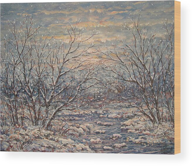 Landscape Wood Print featuring the painting Snow By Brook. by Leonard Holland