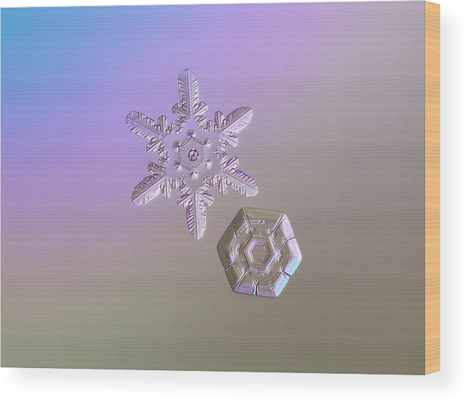 Day Wood Print featuring the photograph Snowflake photo - Two hearts by Alexey Kljatov