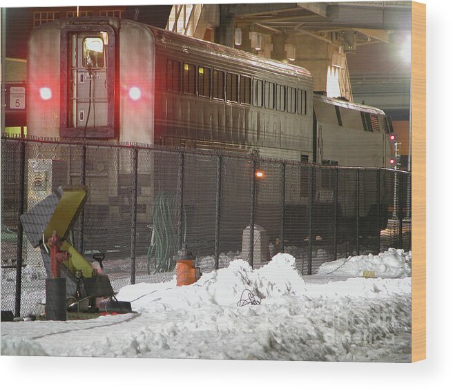 Kansas City Union Train Station Wood Print featuring the photograph Snowy Winter Arrival 1 by Tim Mulina
