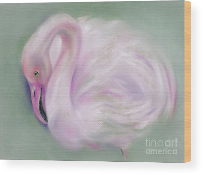 Bird Wood Print featuring the painting Soft Pink Flamingo by MM Anderson
