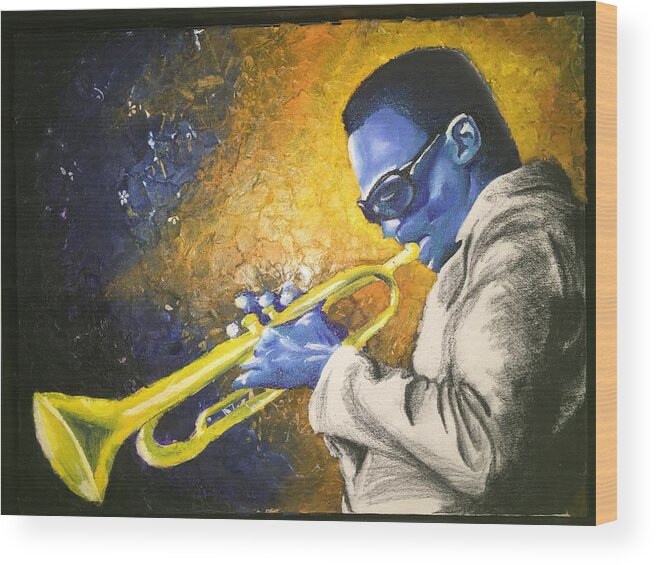 Miles Davis Wood Print featuring the painting Somethin' Blue by Edmund Royster