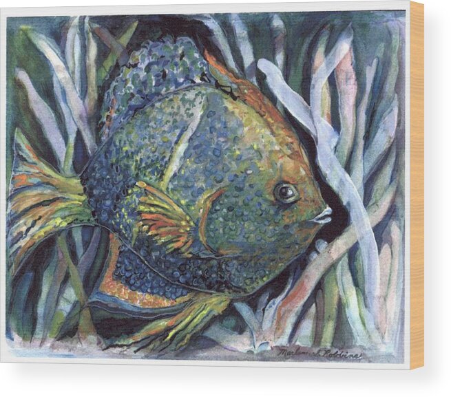 Fish Wood Print featuring the painting Something Fishy by Marlene Robbins