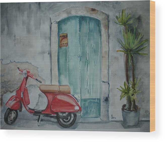 Scooter Wood Print featuring the painting Spare time by Lee Stockwell