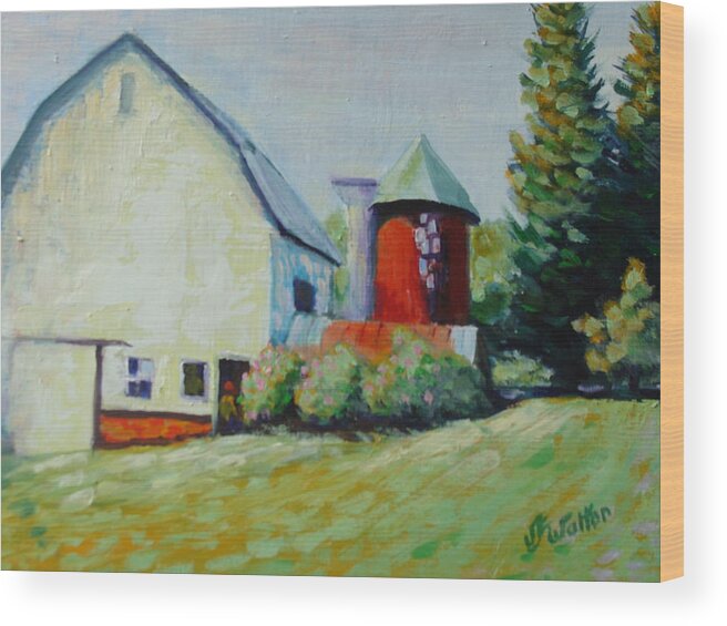 Farm Wood Print featuring the painting Spring Barn by Judy Fischer Walton