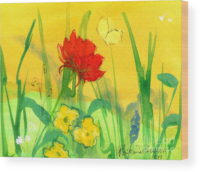 Landscape Wood Print featuring the painting Springtime Hope by Robin Pedrero