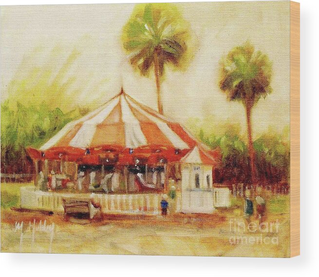 Carousel Wood Print featuring the painting St. Augustine Carousel by Mary Hubley