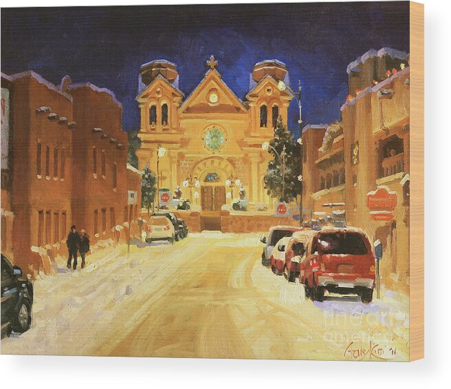 St. Francis Wood Print featuring the painting St. Francis Cathedral Basilica by Gary Kim