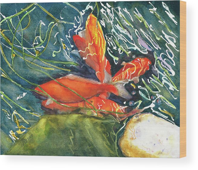 Goldfish Wood Print featuring the painting Starfish by Madeleine Arnett