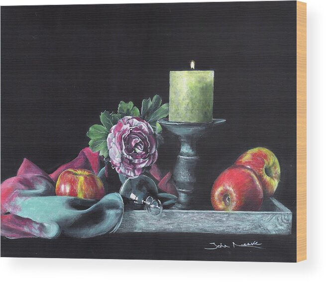 Still Life Wood Print featuring the painting Still life with candle by John Neeve