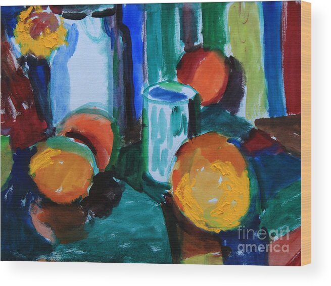 Still Life Wood Print featuring the painting Still Life with Orange by Andrey Semionov