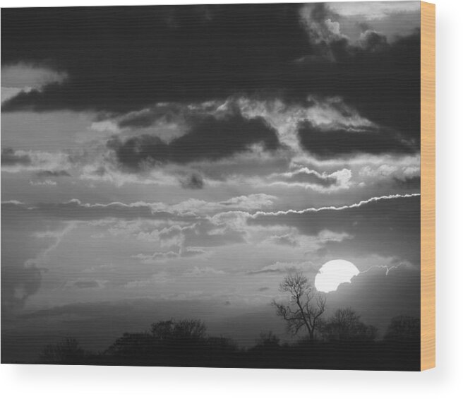 Black And White Landscape Wood Print featuring the photograph Storm Clouds At Sunset In Black And White by Gill Billington