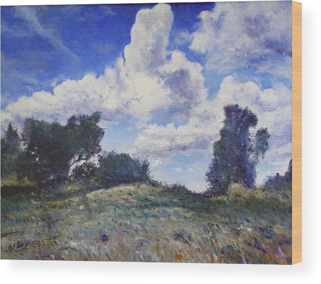 Landscape Painting Wood Print featuring the painting Storm clouds over Monte Cardeto Lazio Italy 2009 by Enver Larney