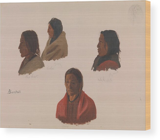 19th Century Art Wood Print featuring the painting Studies of Indian Chiefs Made at Fort Laramie by Albert Bierstadt