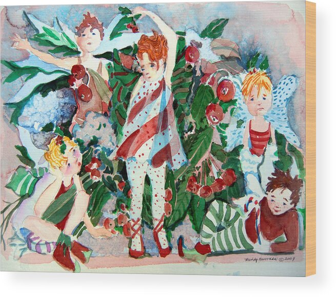 Sugar Plum Fairies Wood Print featuring the painting Sugar Plum Fairies by Mindy Newman