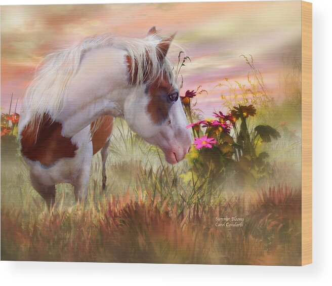 Horse Wood Print featuring the mixed media Summer Blooms by Carol Cavalaris