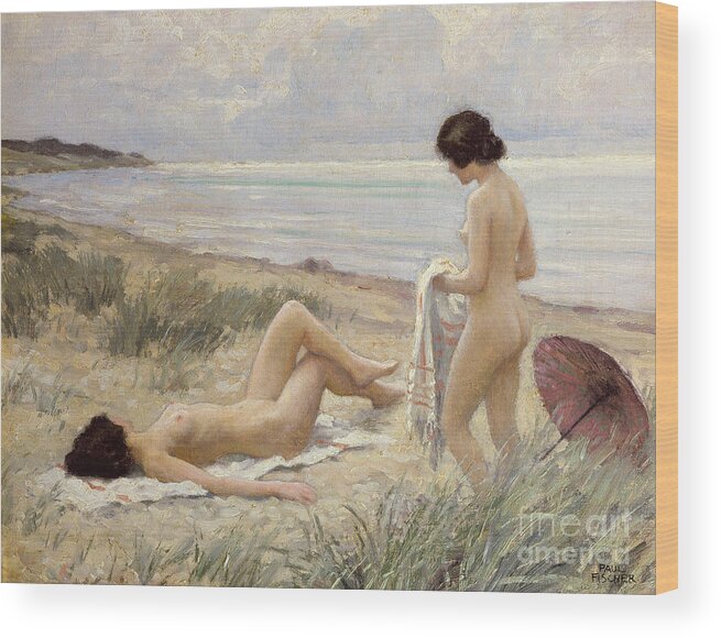 Summer On The Beach Wood Print featuring the painting Summer on the Beach by Paul Fischer