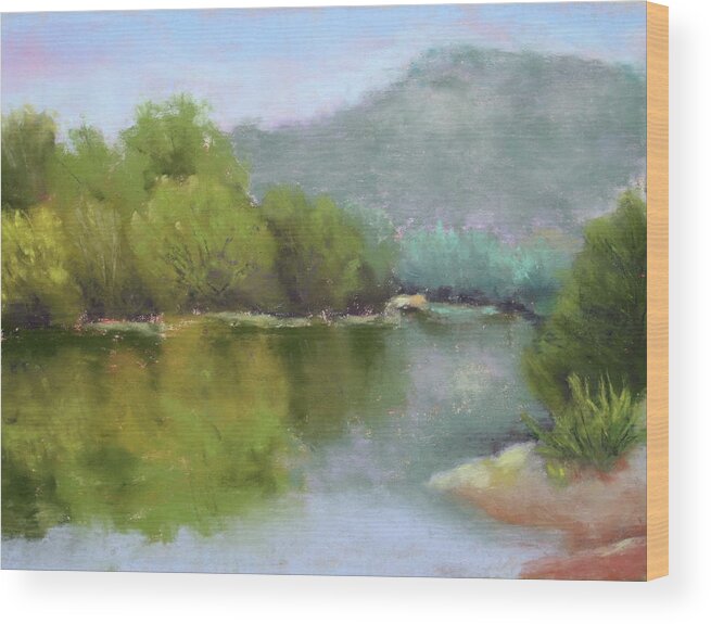 Landscape Wood Print featuring the painting Summer on the River by Nancy Jolley