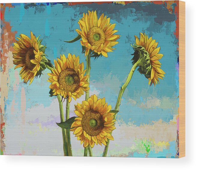 Sunflower Wood Print featuring the painting Sunflowers #6 by David Palmer