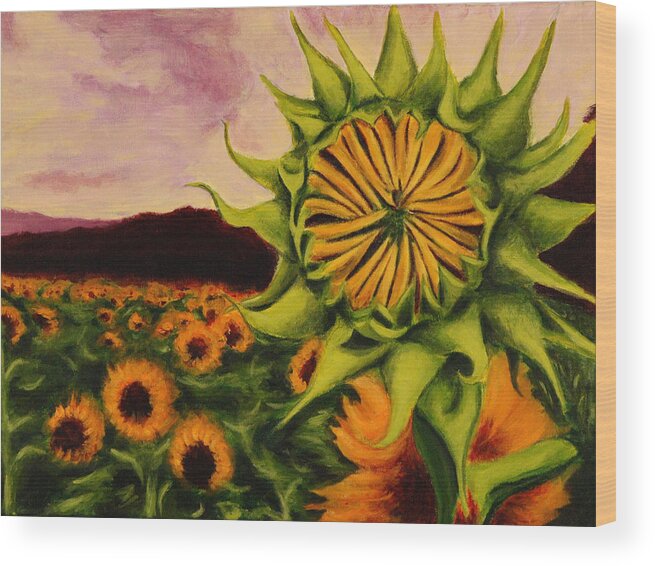 Sunflowers Wood Print featuring the painting Sunflowers by John Prehart