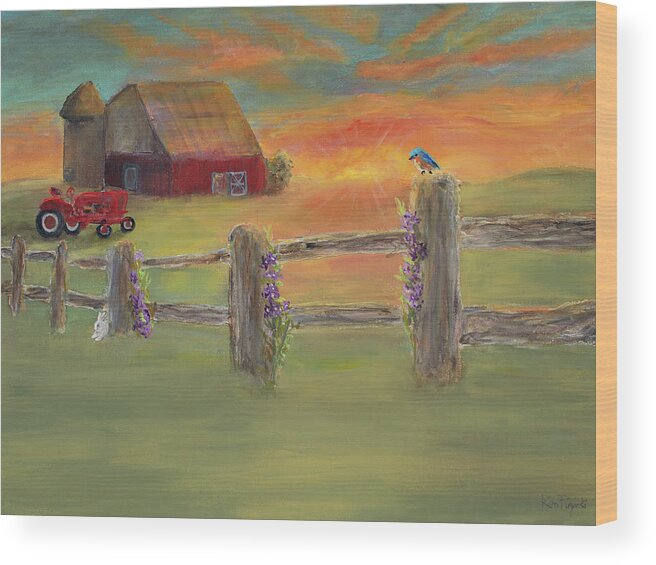 Greeting Wood Print featuring the painting Sunset Farm by Ken Figurski