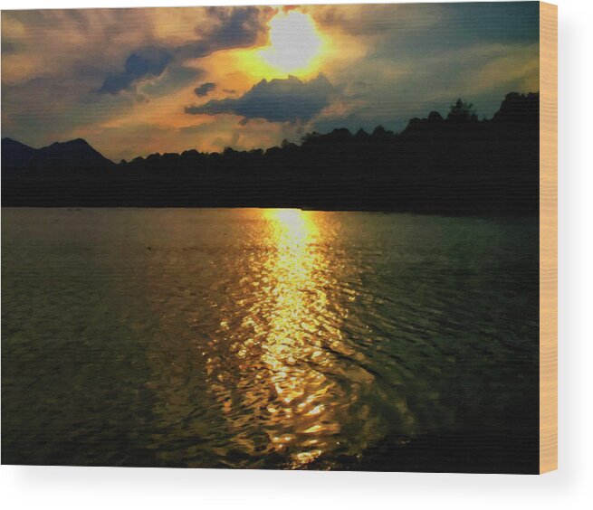 Mountains Wood Print featuring the digital art Sunset In The Smoky Mountains 1 by Flees Photos