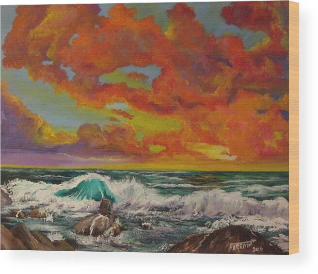  Wood Print featuring the painting Sunset On The Beach by Dave Farrow