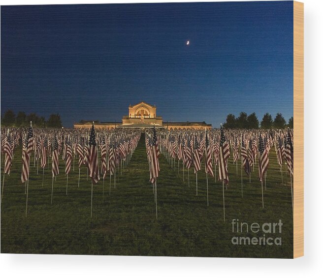  Wood Print featuring the photograph Sunset on the Flags of Valor by Debbie Fenelon