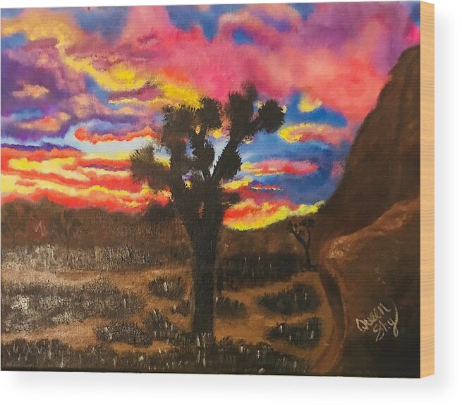 Landscape Wood Print featuring the painting Sunset Over The Park by Queen Gardner