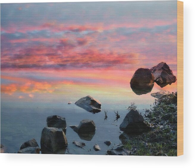 Surrealism Wood Print featuring the photograph Sunset Reflection by Marcia Lee Jones