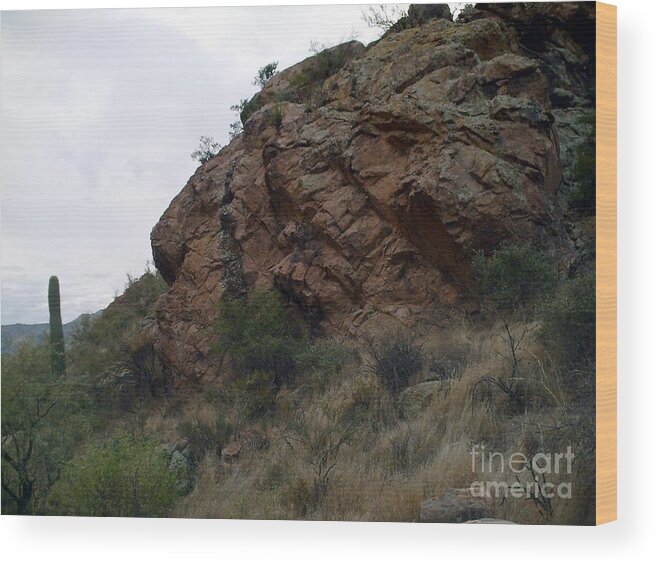 Supersition Mountains Wood Print featuring the digital art Superstition Mountain Big Bolder by Stanley Morganstein