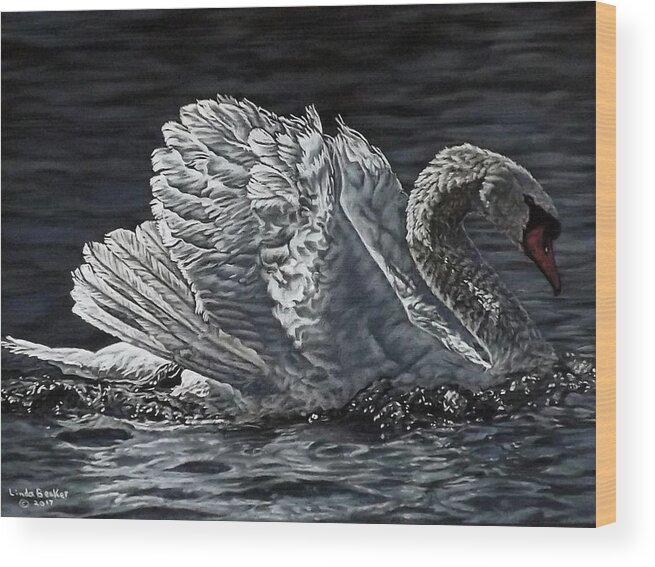 Swan Wood Print featuring the painting Swan by Linda Becker