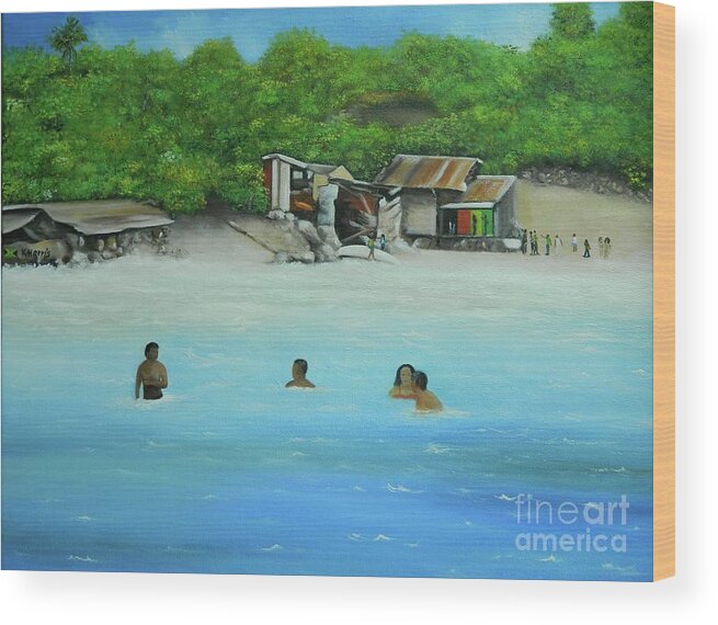 Jamaica Art Wood Print featuring the painting Swimming 2 by Kenneth Harris