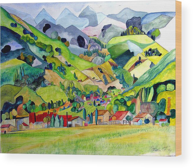 Landscape Wood Print featuring the painting Switzerland by Patricia Arroyo