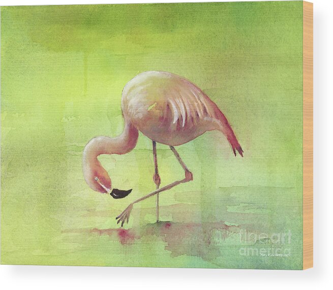 Flamingo Wood Print featuring the painting Take a Bow by Amy Kirkpatrick