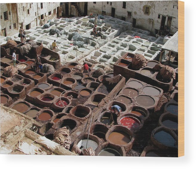 Fez Wood Print featuring the photograph Tanneries at Fez Morocco by Erik Falkensteen