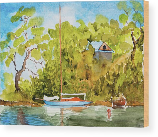 Afternoon Wood Print featuring the painting Tasmanian Yacht 'Weene' 105 year old A1 Design by Dorothy Darden