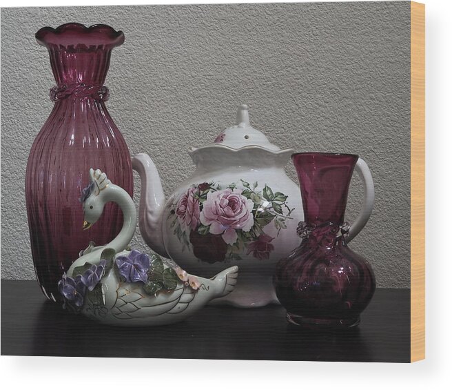 Tea Pot Wood Print featuring the photograph Tea Pot and Cranberry Glass by Richard Thomas