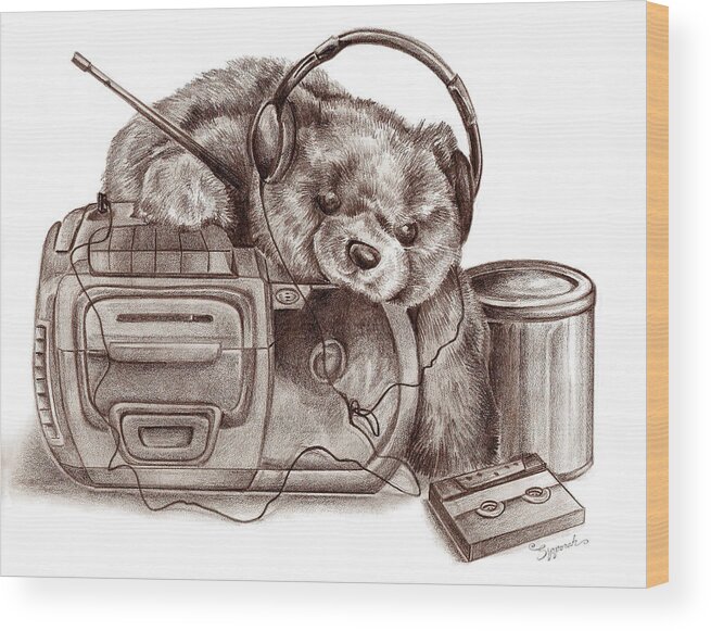 Teen Wood Print featuring the drawing Teenage Bear by Sipporah Art and Illustration