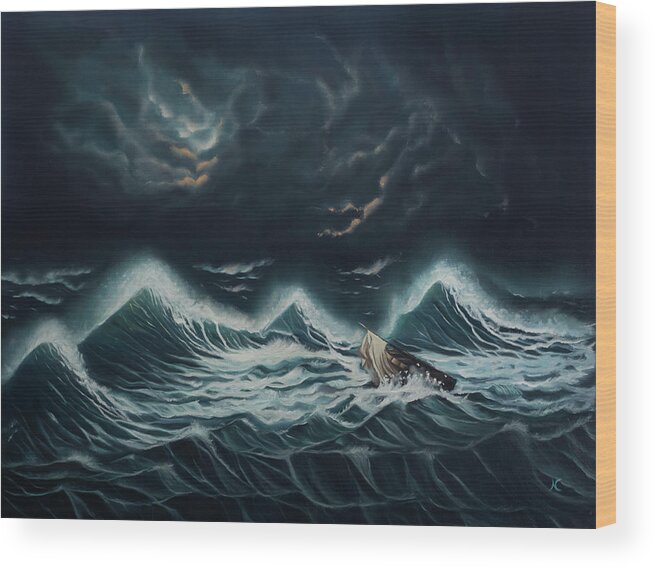 Nesli Wood Print featuring the painting Tempest by Neslihan Ergul Colley