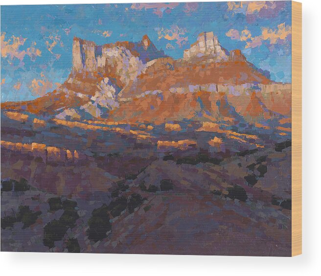 Temple Wood Print featuring the painting Temple Mountain Tapestry by Stephen Bartholomew