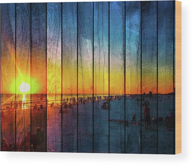Susan Molnar Wood Print featuring the photograph Siesta Key Drum Circle Sunset - Wood Plank Look by Susan Molnar
