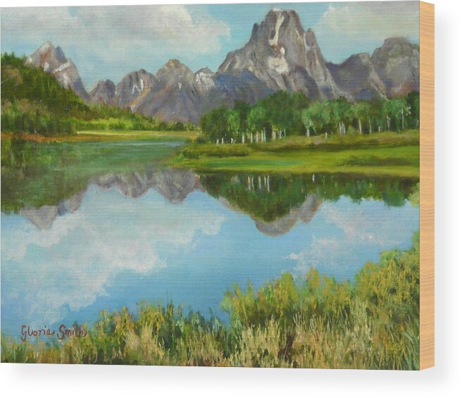 Mountains Wood Print featuring the painting Tetons by Gloria Smith