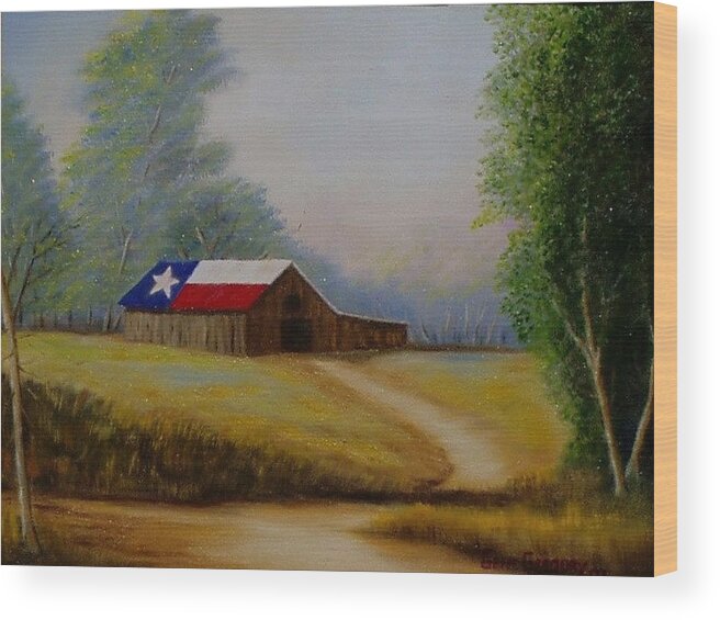 Landscape Wood Print featuring the painting Texas barn by Gene Gregory