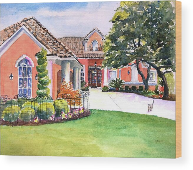 House Wood Print featuring the painting Texas Home Spanish Tuscan Architecture by Carlin Blahnik CarlinArtWatercolor