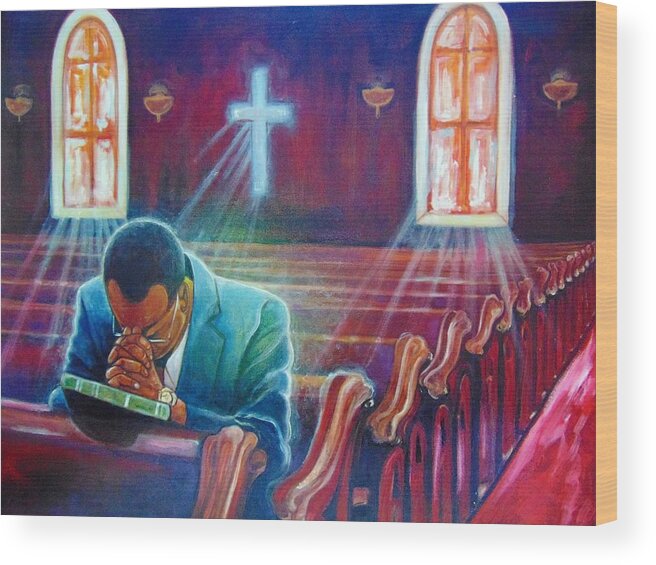 Religious Art Wood Print featuring the painting thank you GOD by Emery Franklin