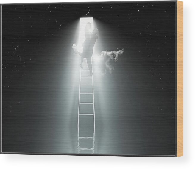 Symbolic Digital Art Wood Print featuring the digital art The abduction by Harald Dastis