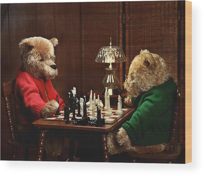 Teddy Bears Wood Print featuring the photograph The Chess Game by Judi Quelland